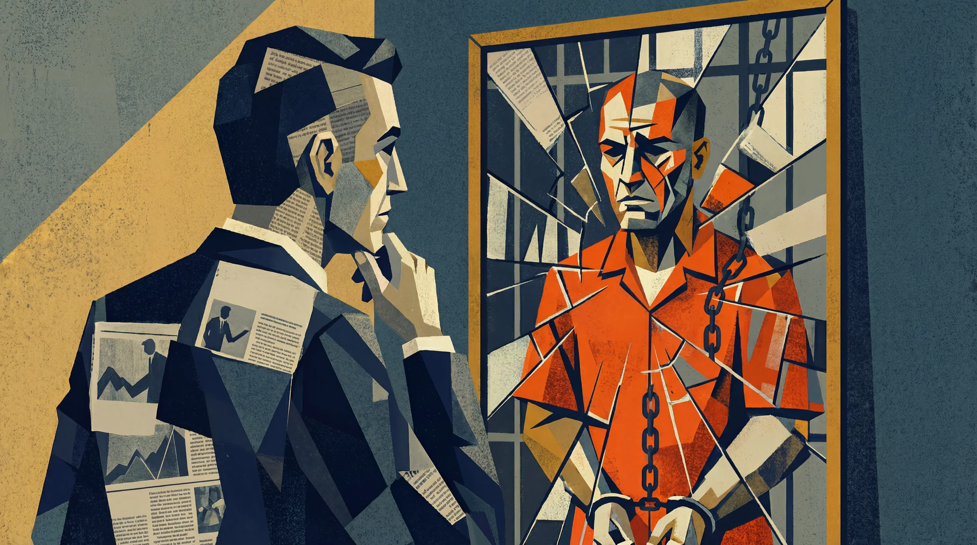 Businessman sees prisoner in mirror