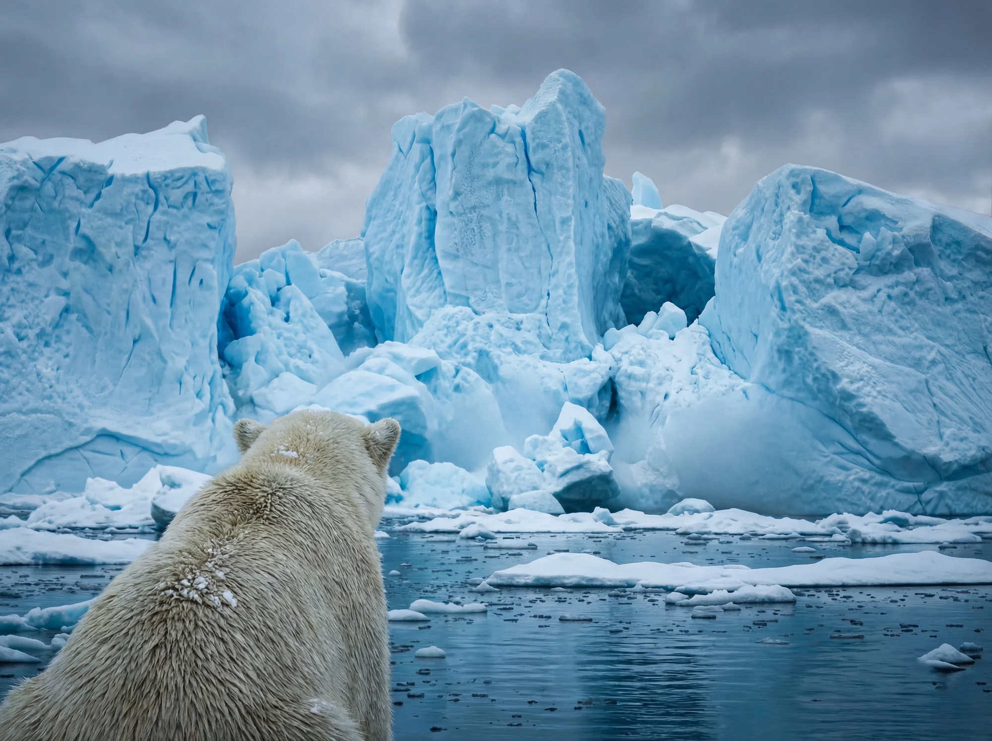 Polar bear facing melting glaciers